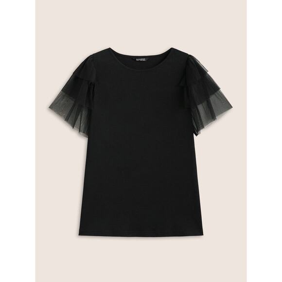 Size 26 4x Plus Size BloomChic Crew Neck Tiered Mesh Patchwork T Shirt Comfy - Picture 6 of 6